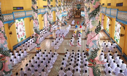 Cao Dai Temple Interior and Pr